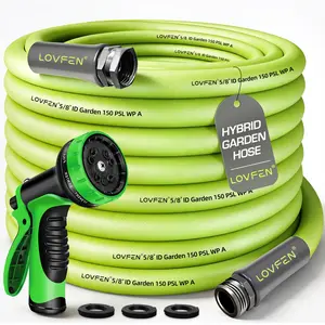 LOVFEN 150Ft 5/8 Inch x 150 PSI Flexible Leakproof Rubber and Plastic Garden Hose| Durable Green Hose for Home, Outdoor, Lawn, Patio| Safe Drinking Water, American Standard Threaded Connections