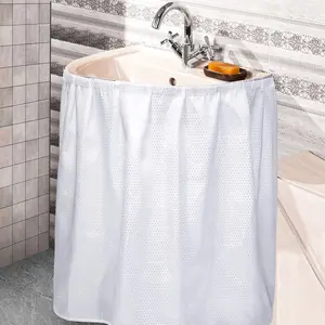 Fabric Sink Skirt  Bathroom Stitch Self Stick Adhesive  Fabric Under Sink Curtain Skirt 55 x 32 Inch Adds Bathroom Storage(White,Fashion Style)