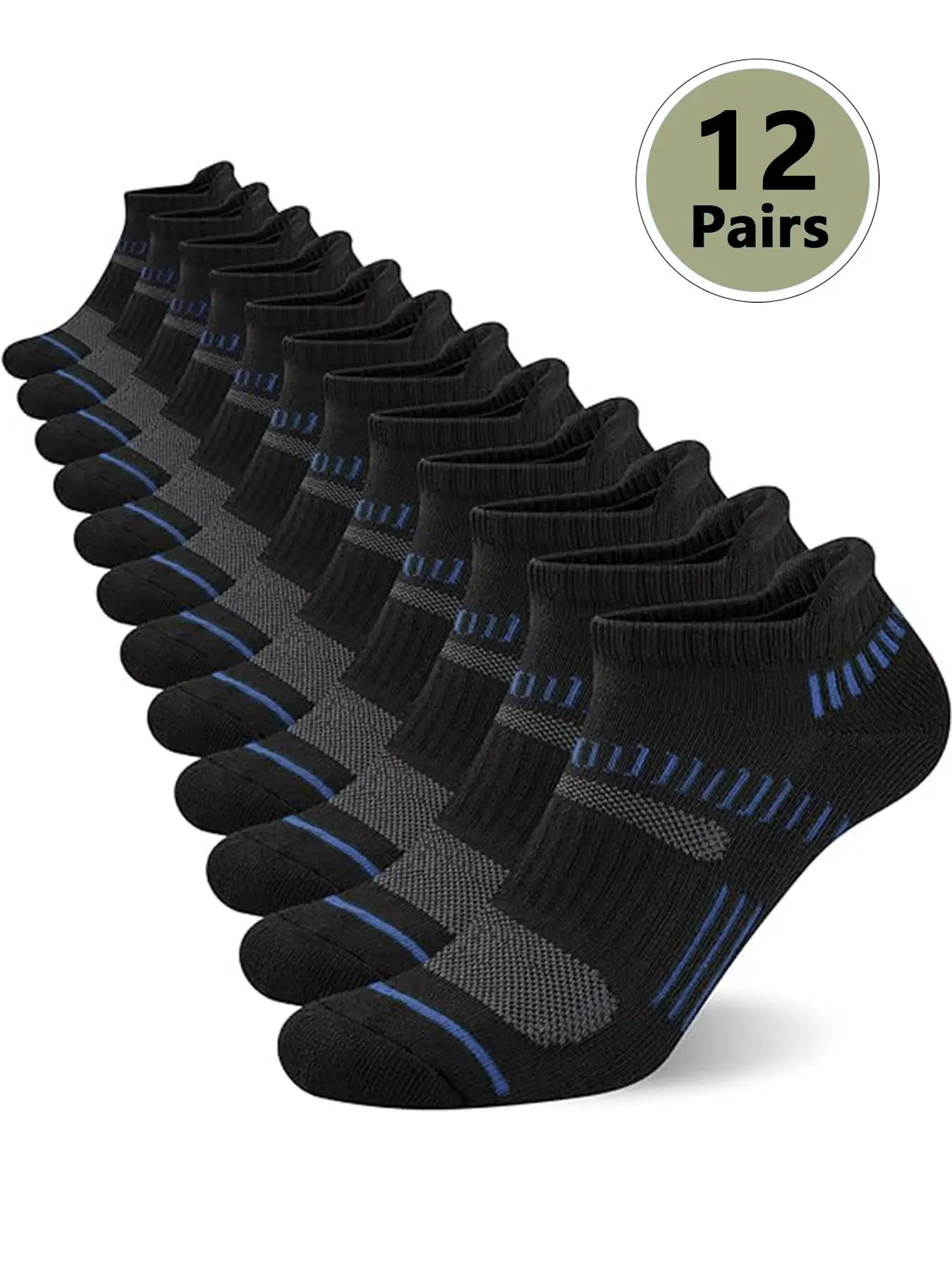 Men's 12 Pairs Stripe Print Ankle Socks, Moisture Wicking Athletic Socks, Soft Comfy Breathable Socks for Men