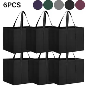 6pcs thick non-woven fabric storage bag, 35L large capacity storage bag, portable handheld shopping bag, household organizing bag, reusable grocery handbag, foldable home, moving and shopping storage bag, storage tool, Reusable Grocery Bags