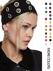 Unisex Punk Metal Hairband, Wide Band Rock Festival Accessory, Trendy Hip Hop Headband, Unisex Fashionable Hairstyle, Grommet Headband, Metal Eyelets Headband, Elastic Fashion Headbands