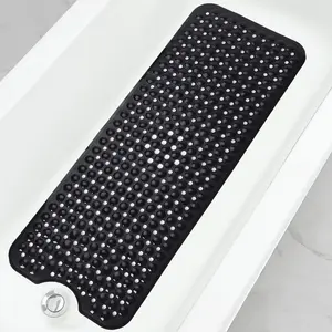Bathtub and Shower Mats, 40x16 Inch  Non Slip Soft Bath Tub Mat with Suction Cups and Drain Holes for Bathroom Floor and Keep Tubs Clean, Machine Washable, Black