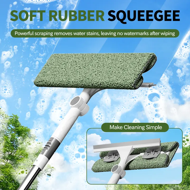 2-In-1 Silicone Glass Window Squeegee, 180° Rotatable Handheld Short Handle Tool with Soft Rubber Streak-Free Mini Wiper Scraper, Dual-Sided Microfiber Pad for Bathroom Mirror, Car Windshield Household Cleaning