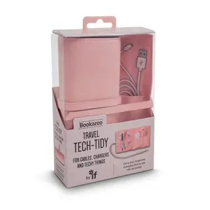 212 MAIN Bookaroo Travel Tech Tidy Case - PU Leather, Compact, Roll-Up Tech Storage, Travel-Friendly Pink Luggage Organizer for USA Use