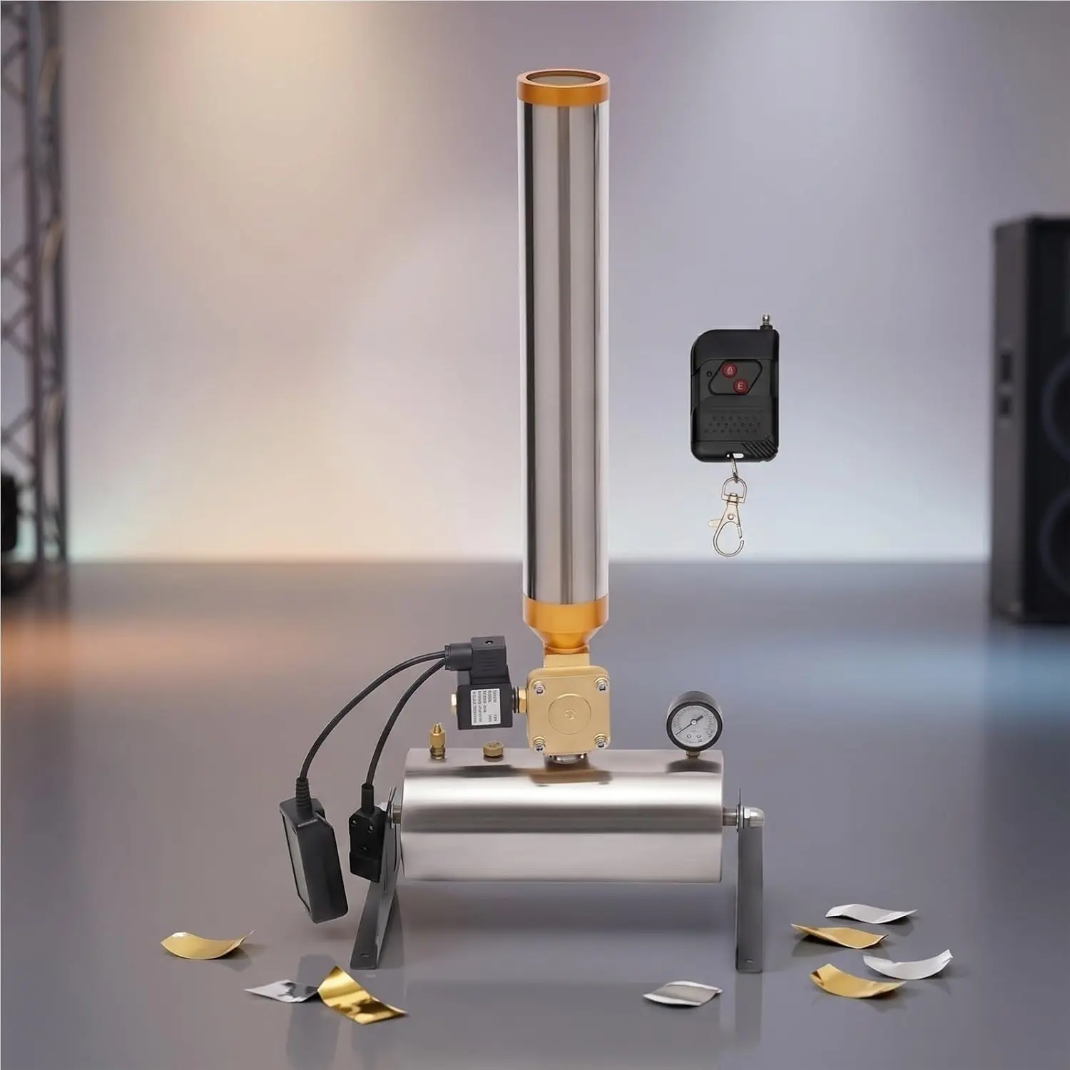 2 Pack Electric Confetti Launcher Machine with Wireless Remote, Adjustable 0-45 °   Angle, Stainless Steel Stage Streamer Shooter for Wedding DJ Concert Party Events(One)