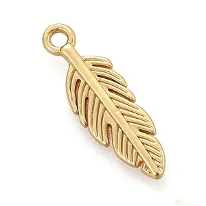 1 feather decoration, for hanging on a necklace or bracelet, gold-colored