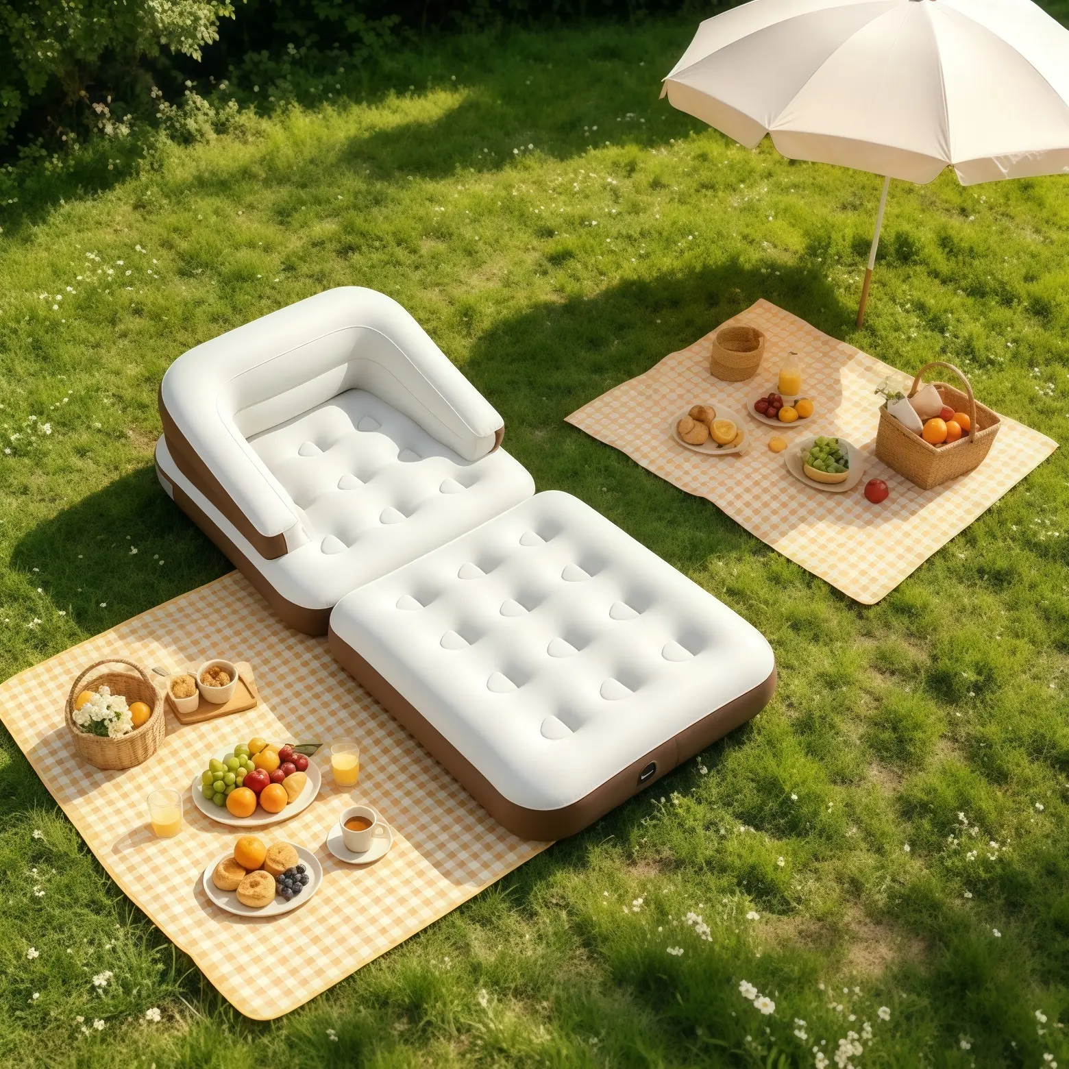 5-in-1 Inflatable Foldable Floor Sofa Lounge with Air Pump - High-Back Deep Seat Convertible Twin Size Air Mattress, Portable Multi-Use Indoor Furniture for Home, Camping