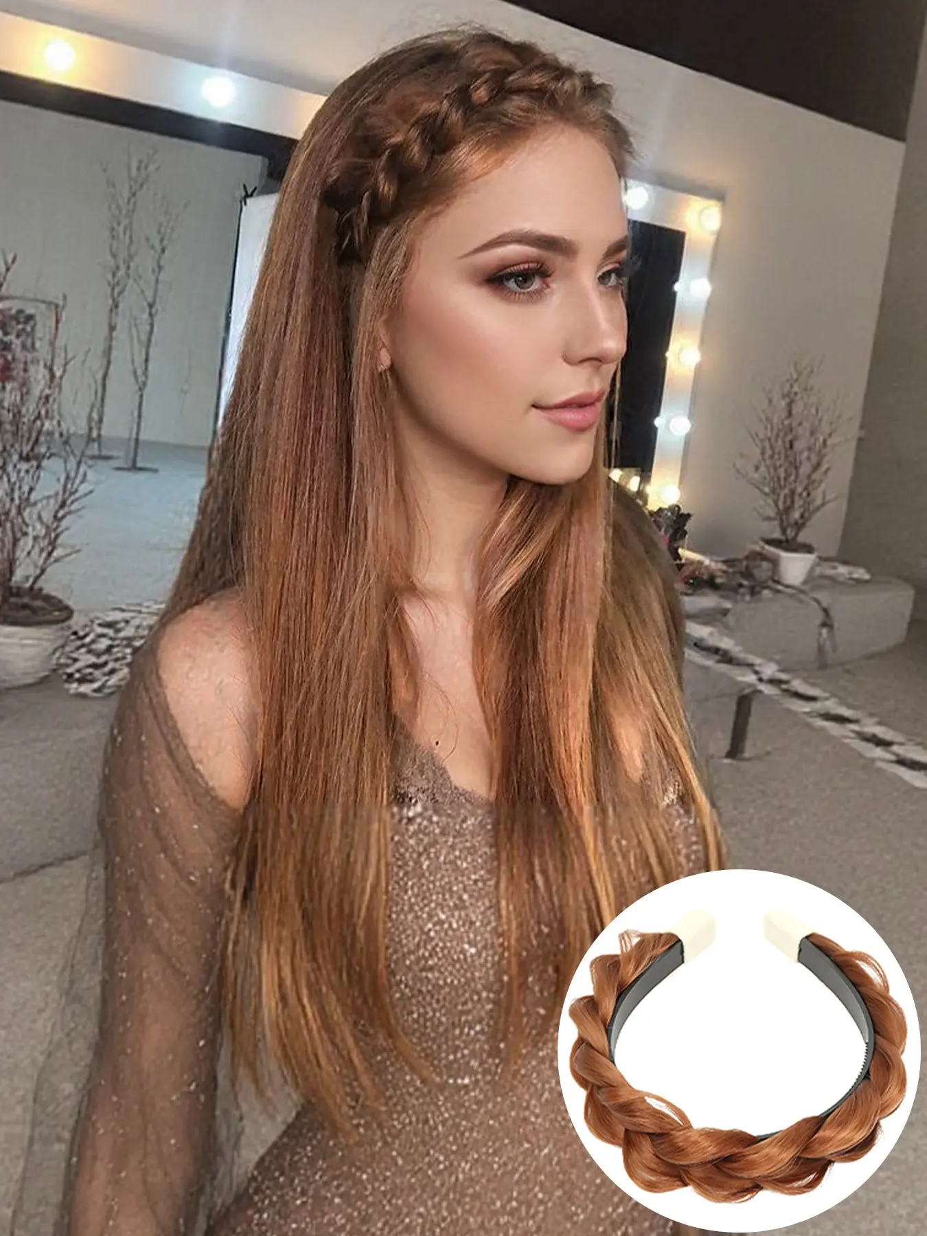 lehanhair 14 inch Women Synthetic Hair Braided Headband, Stretchy Headbands, Hair Accessories, Stretchable Design for Role-Playing & Daily Use, Perfect for Festivals & Weddings