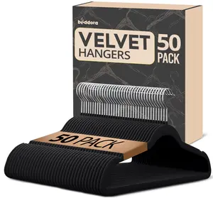 Beddora Velvet Hangers 50-Pack,Black Non-Slip Slim Space-Saving Closet Organizer, Suit & Coat Hangers, Heavy-Duty, 360° Swivel Hook