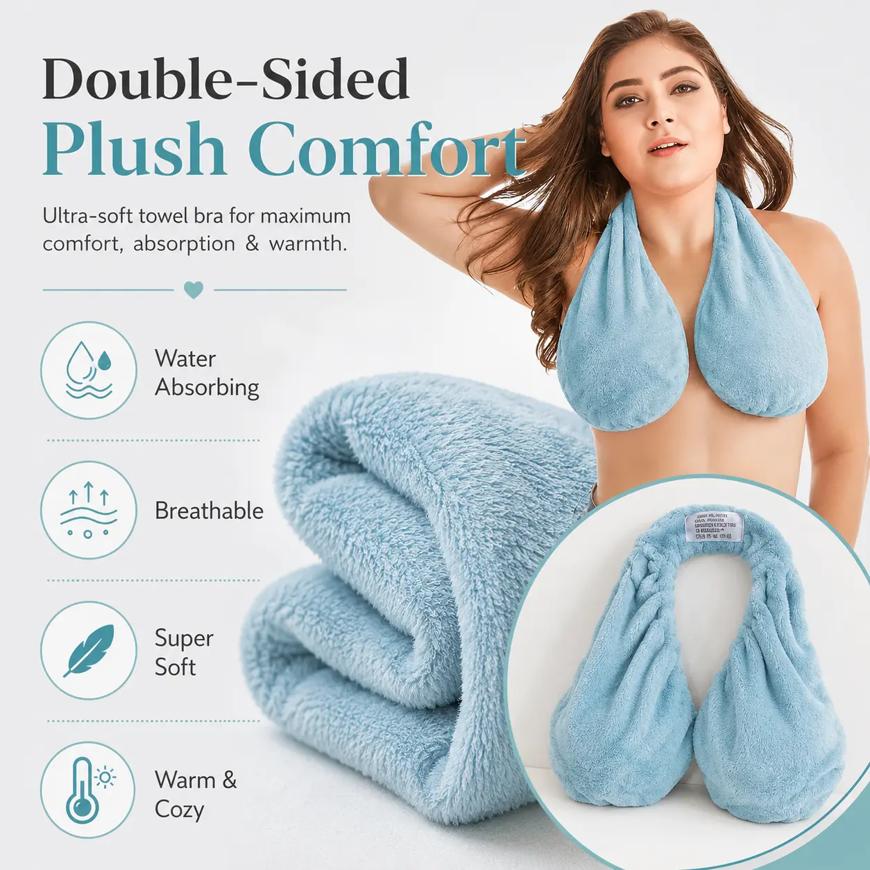 Women Breathable Absorbent Bust Wrap Towel, Cozy Neck-Hanging Leisure Bra, Multi-scene Garment for Beach Activities, Sports, Showering, Breast Feeding & Daily Casual Outfit