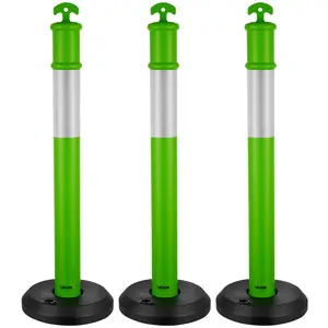 VEVOR 3 Pack Traffic Delineator Posts, 45 inches Traffic Safety Cones with Fillable Base and Reflective Strips, Heavy Duty Delineator Posts for Construction Site, Parking Lot, Crowd Control, Green