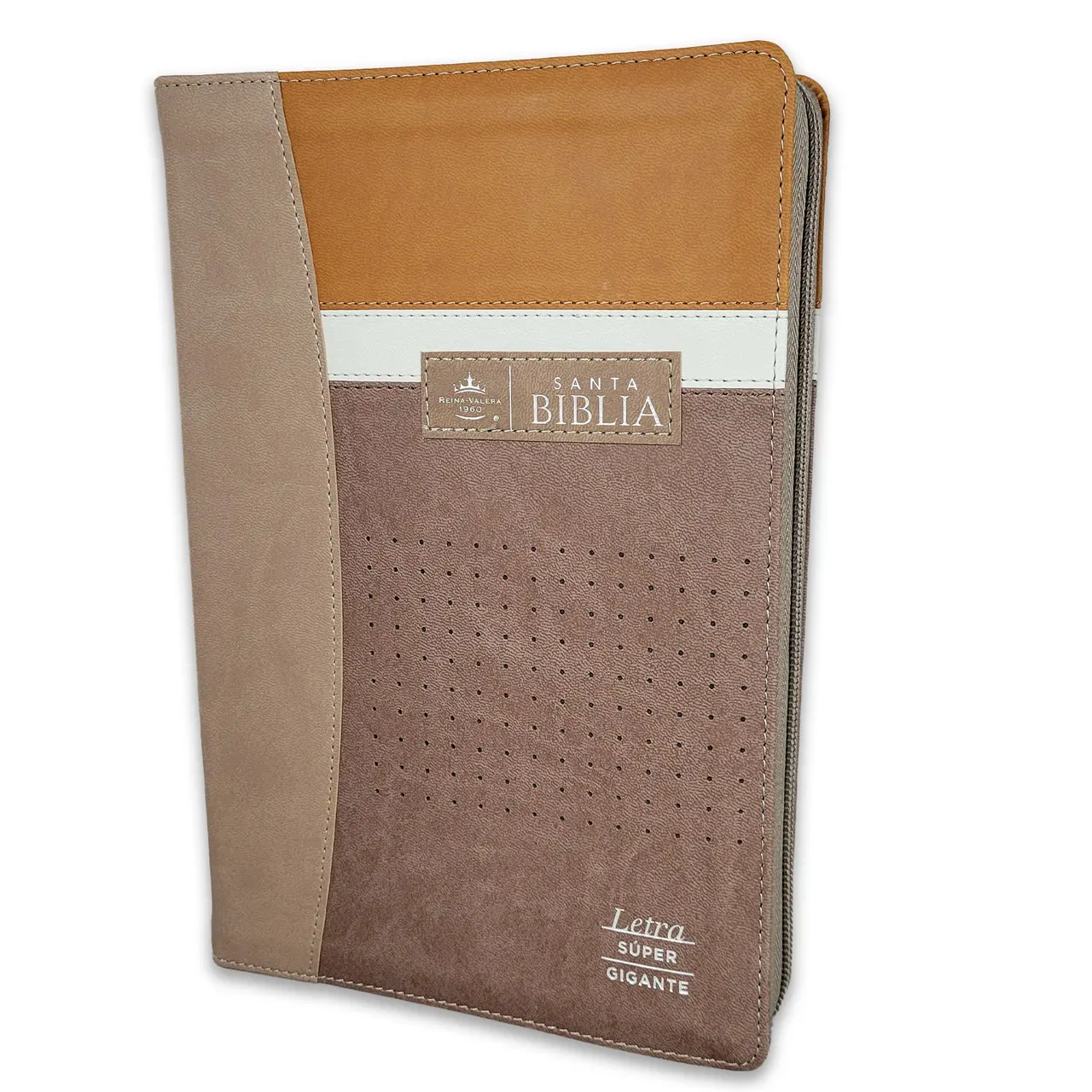 Biblia con Cierre Letra Súper Gigante Manual 19 puntos RV1960 duotono café y beige con índice