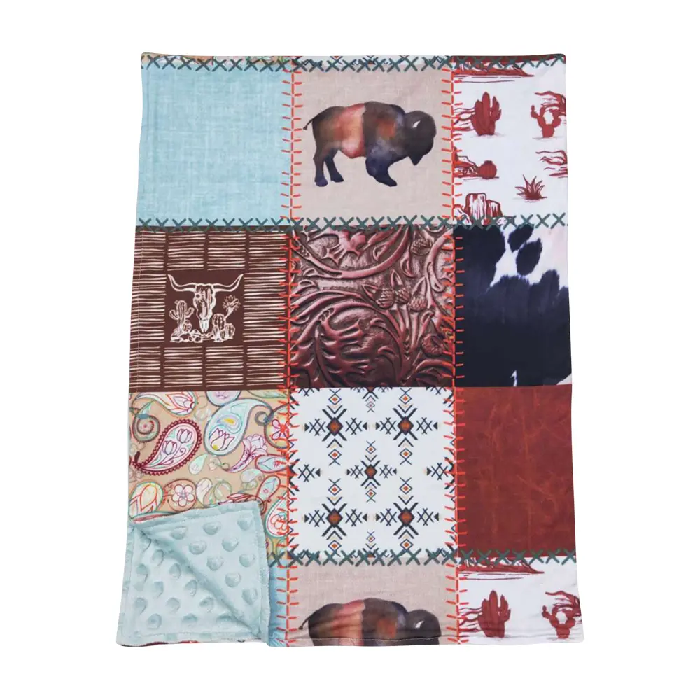 Western Cowboy Baby Blanket - Gentle Soft Bedding, Minky Fabric, Geometric Design, 29x43in, All-Season Home/Stroller Swaddle Wrap, Adventure-Themed Vintage Style, Newborn to Toddler Use