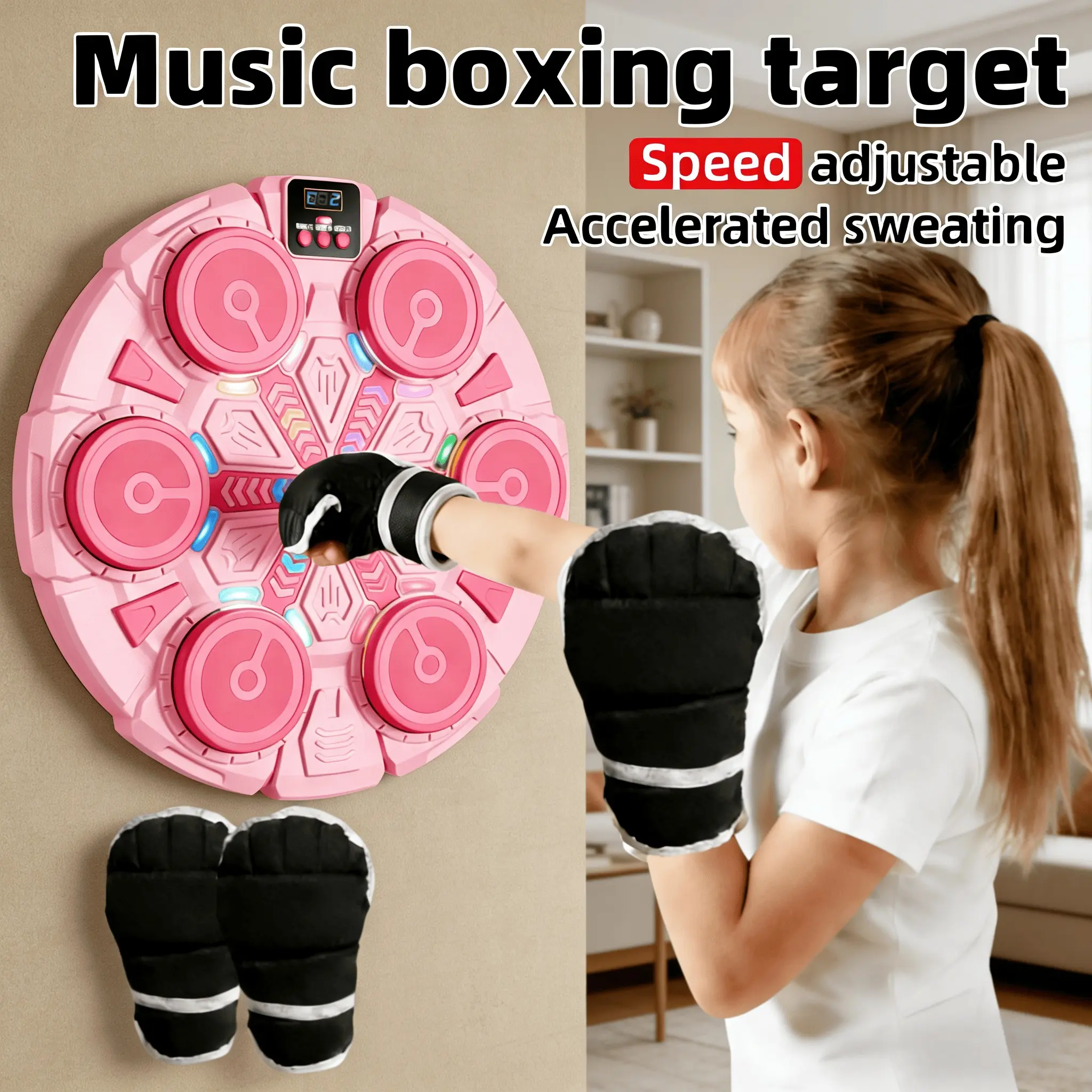Smart Music Interactive Boxing Trainer Machine, Bluetooth-compatible Sync Rhythm, LED Real-Time Feedback, Wall-Mountable, Home Office Gym Use, Includes Punching Gloves, Boxing Equipment, Boxing Speed Trainer, Boxing Training Equipment