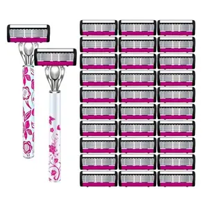 Manual Shaving Razor Set for Men & Women, Daily Face Body Hair Removal, Smooth, 2 Handles, 30/60 Replacement Blades, Stainless Steel Blades, Body Care, Hair Removal Tool