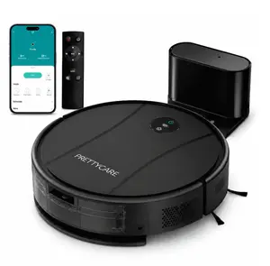 PrettyCare C2-v2 Robot Vacuum and Mop Combo Cleaner, 3-in-1, 8000Pa Suction, 5200mAh Battery, Black