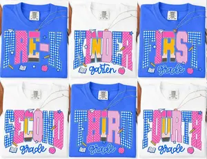 Comfort Colors Preppy Back To School Shirt, Blue Gingham Stripes Tee, Pre-K To Fourth Grade Apparel, Teacher Pencil Wear, First Day Of School School Girl Tshirt