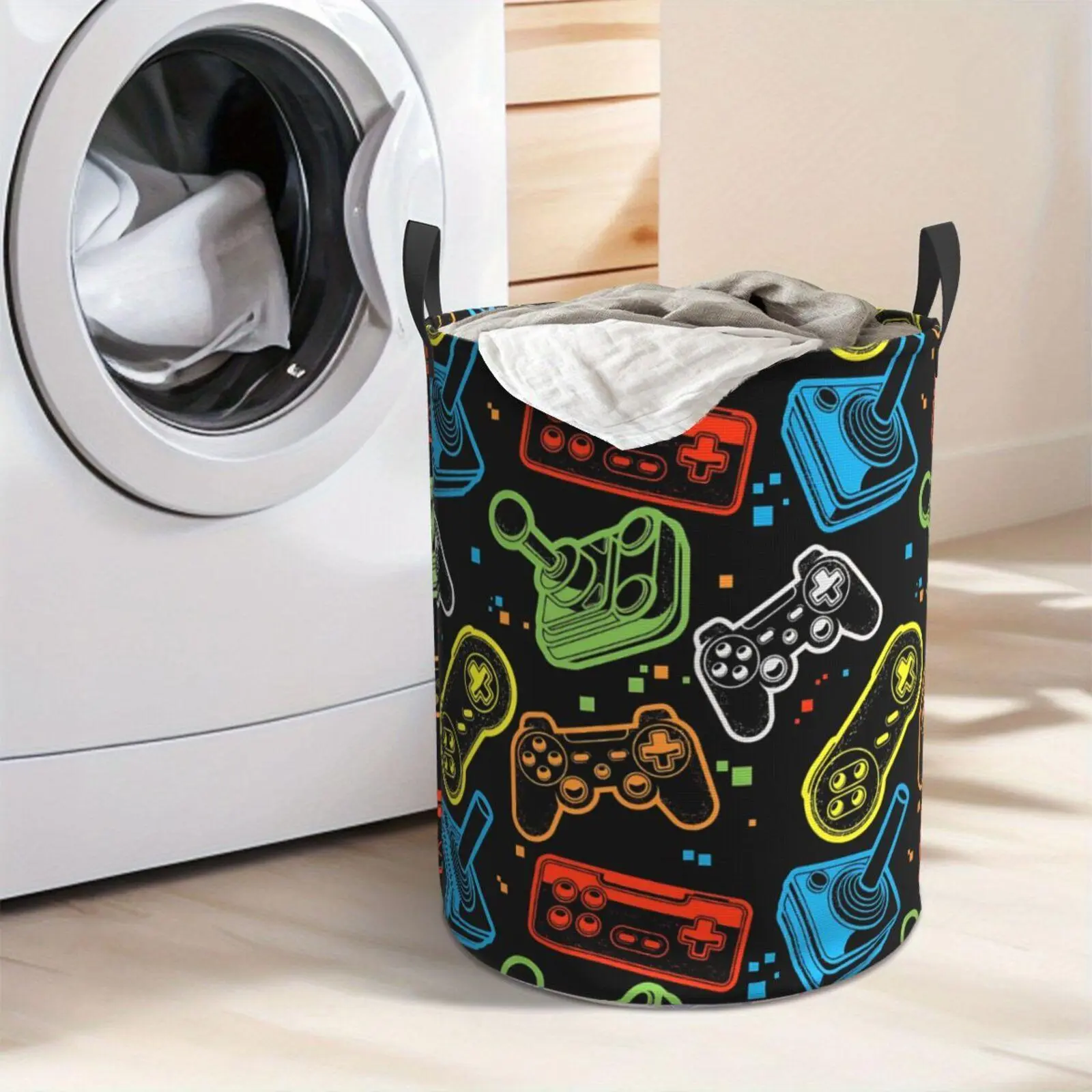 Retro Gaming Controllers Laundry Hamper  Portable Storage Hamper with Sturdy Handle， Oxford Cloth， Easy to Store and Collapsible Design， Laundry Baskets