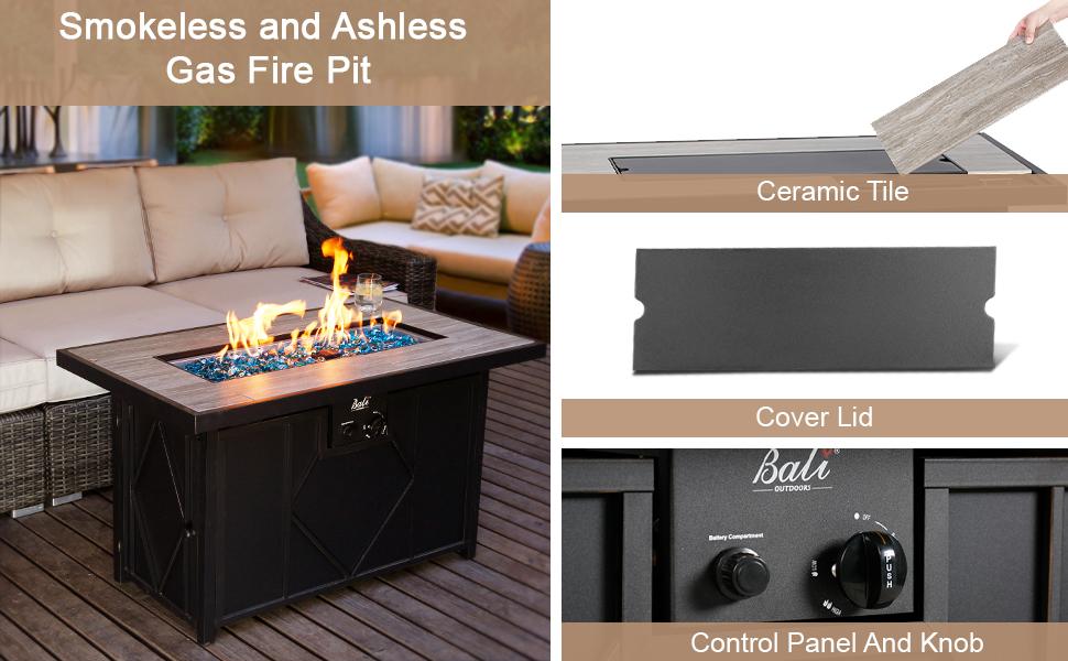 BALI Outdoors 42-Inch Ceramic Propane Fire Table with Pulse Ignition System, 60,000 BTU Heat Output, Steel-Stamped Wicker Base, and Glass Stones #springtok