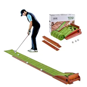 VEVOR Golf Putting Mat,  , 5 Hole Indoor Golf Putting Green, Wrinkle-Free Golf Training Aid, Mini Golf Set  with Auto-Ball Return, Alignment Guide, 3 Ball, Wood Base, Game Practice Gift for Home Offic