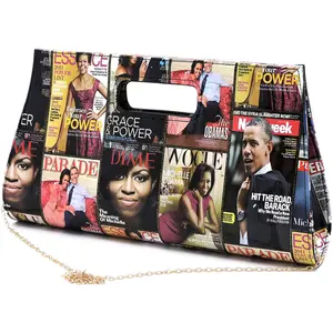 Michelle Obama Magazine Cover Collage Large Clutch Crossbody Bag