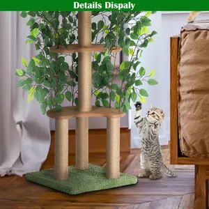 Multi-Level Cat Tree with Scratching Post & Hiding Spots, Indoor Cat Condo for Climbing, Sleeping & Play, with Lifelike Green Leaves Kitten Home