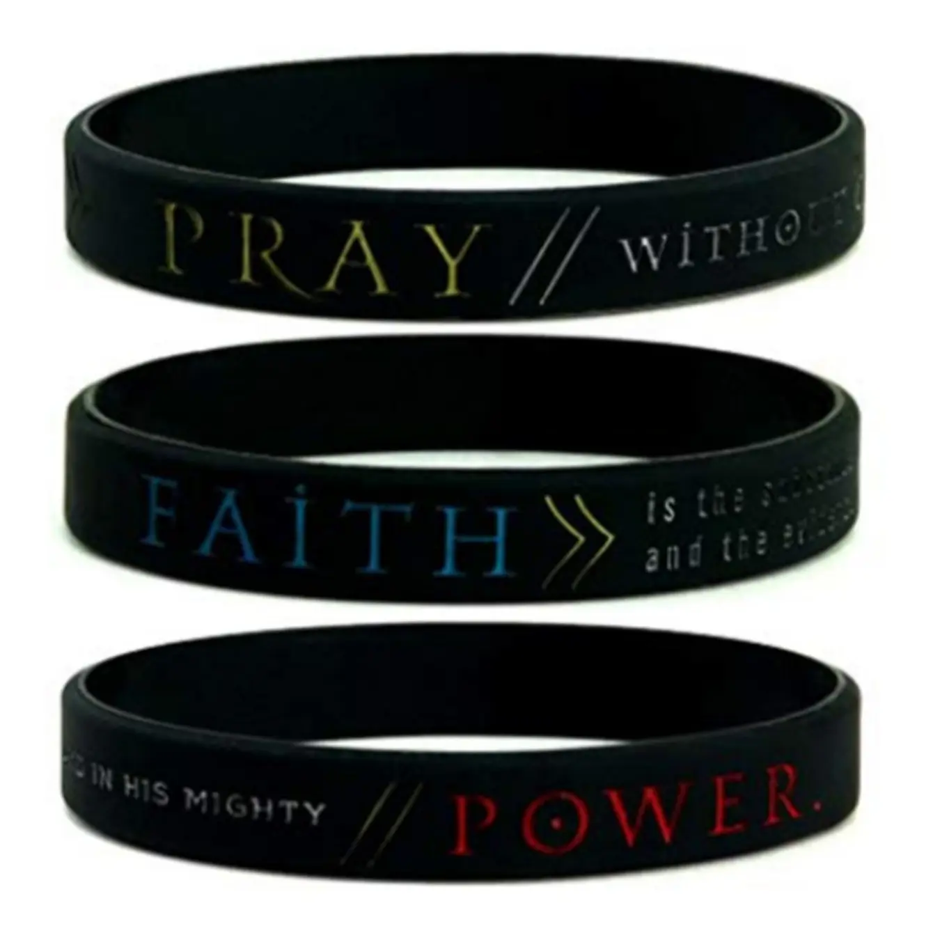 Faith Power Pray Bible Rubber Wristbands Silicone Bracelet Set, 3pcs Inspirational Religious Jewelry for Men & Women