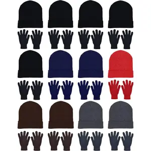24x Winter Beanies & Gloves Combo Pack, Bulk Pack for Men Women, Warm Cozy Gift