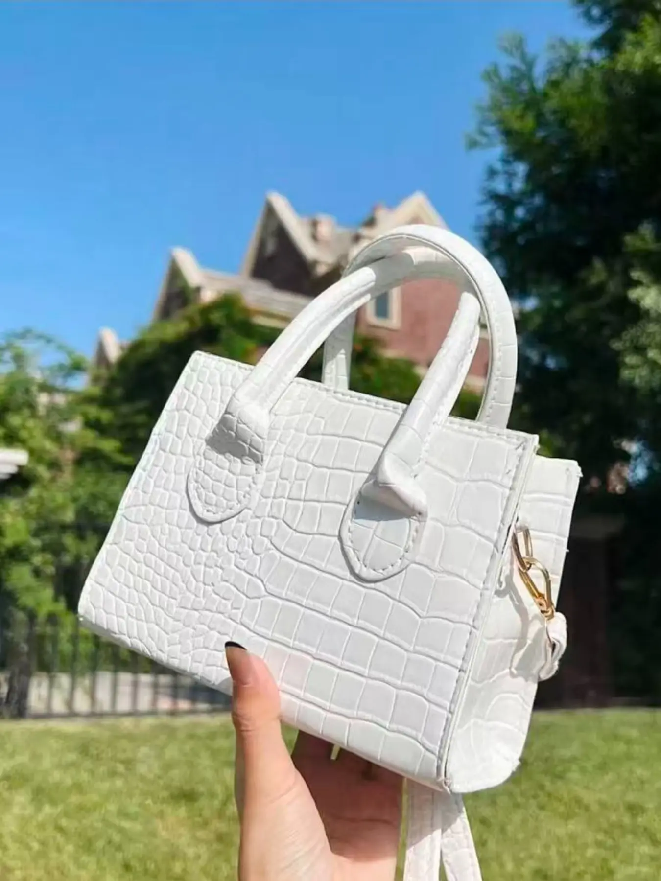 Lightweight Business Casual Crocodile Embossed Square Bag, All Seasons Handbag, Ideal for Teen Girls, Women, College Students, Office, Work, Travel, Elegant Square Handbags