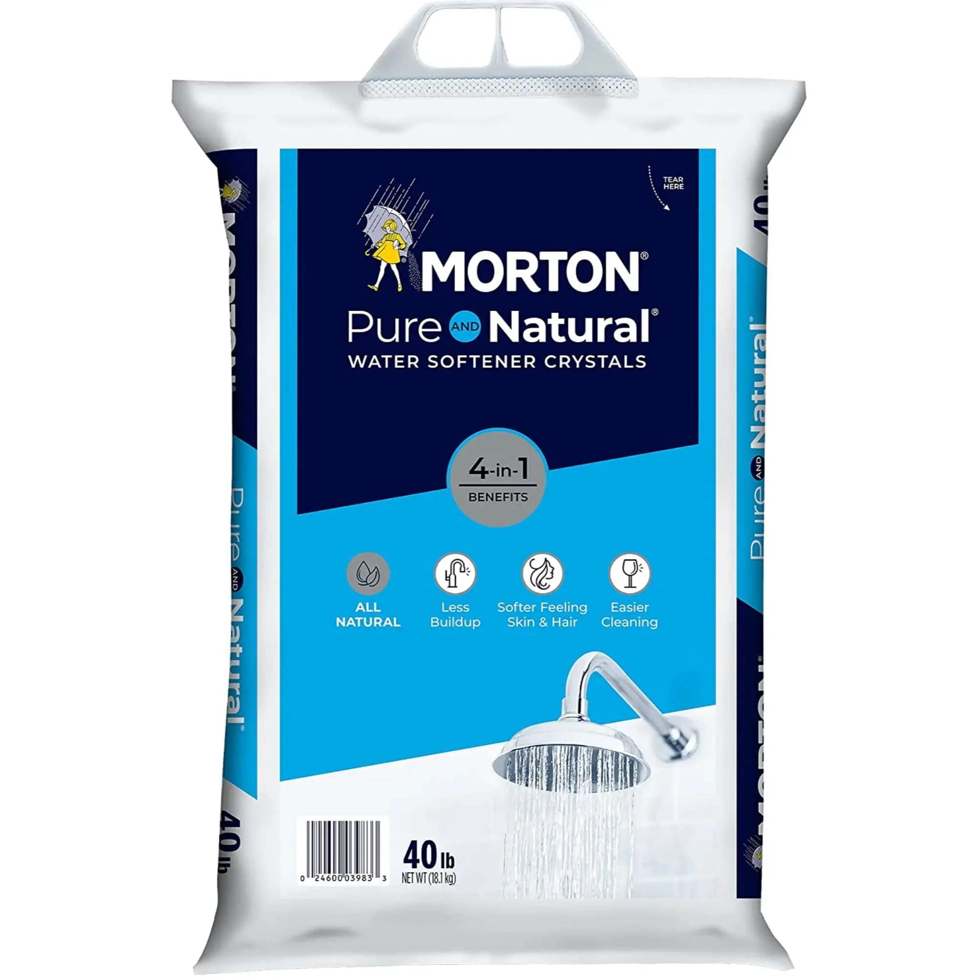 Morton Pure and Natural Water Softener Crystals, 4-in-1 Benefits, 40lbs