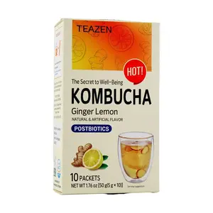 Teazen Kombucha Tea Drink Mix - Korean Probiotic Gut Health Supplement, Ginger Lemon Flavor, 10 Sticks (50g) - BTS Recommended