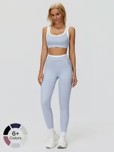 Women'S Two-Piece Colorblock Yoga Set, High-Waisted Ribbed Casual Fitness Sportswear, Versatile Gym Workout, Yoga Tracksuit Set