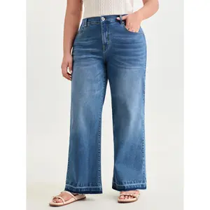 BLOOMCHIC Plus Size Stretchy Back Elastic Waist Wide Leg Jeans [M-6X]2026 Summer Vibes Swimweek