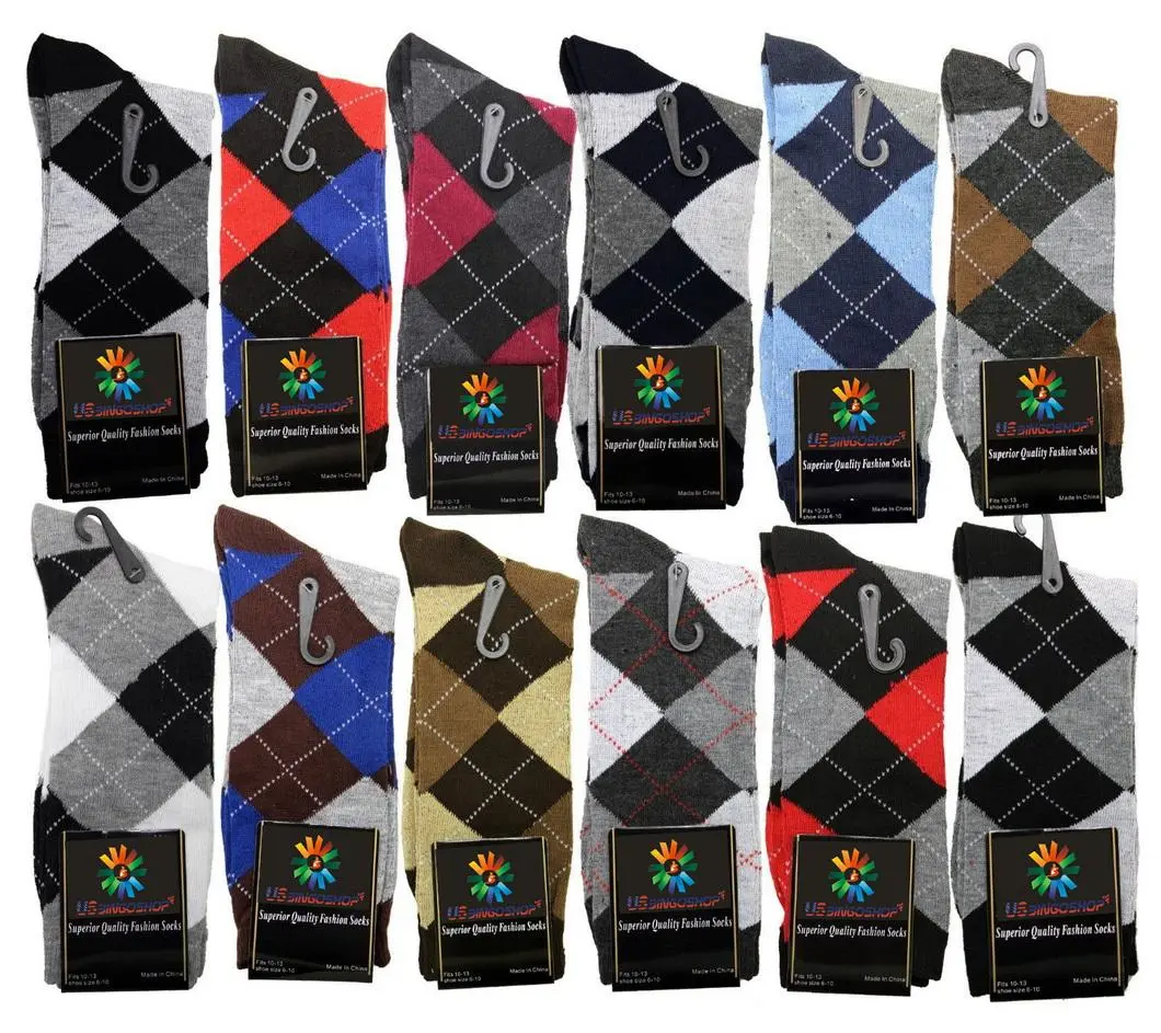 USBingoshop 12 Pack Men's Mens Cotton Dress Socks Argyle Striped Solid Ribbed Black Mid Calf Crew Socks Superior Quality Fashion Wedding Business Cotton Crew Socks Menswear Casual Elegant Fancy Aesthetic Stylish Formal Tropical