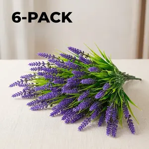 6/12 Bundles of Outdoor Artificial Flowers, Decorative Flowers, UV-Resistant Faux Lavender Flowers and Outdoor Greenery Shrubs, Suitable for Outdoor Courtyards, Gardens, Flower Beds, Hanging Planter Decor, Indoor Home Decor, Home Decor Accessory