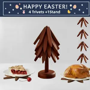 Foldable Heat-Resistant Tree Trivet Set -4 Wooden Trivets & 1 Stand Heat Multipurpose Resistant Foldable Design - Kitchenware Tableware Coasters Durable High-Quality Solid Wood Ideal for Hot Dishes, Pots, Bowls, Teapots  kitchen decorative placemat