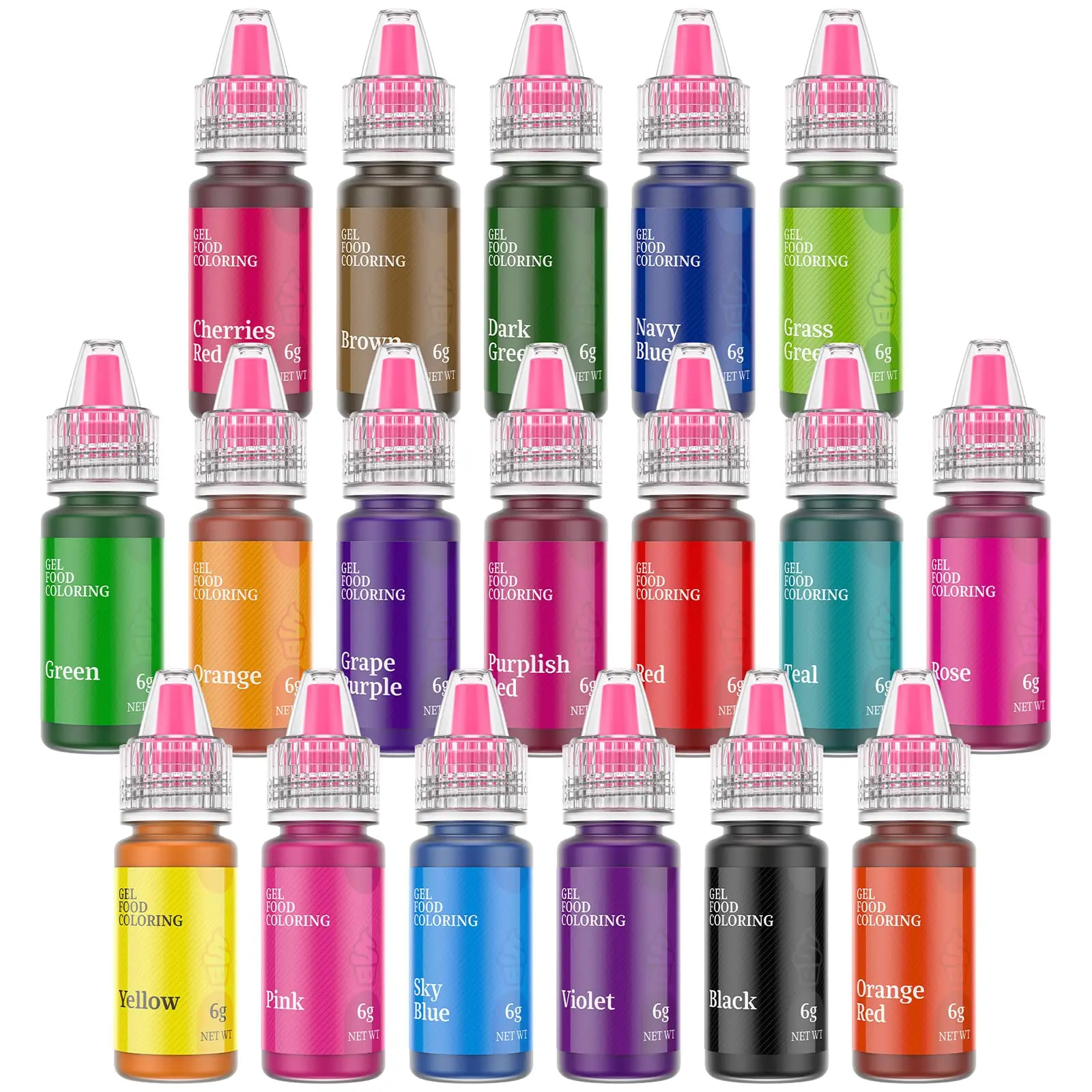 Food Coloring Gel 18 Set Edible Vibrant Bake Food Dye for Cake Icing Frosting Gluten Free Vegan Tasteless 6g Bottle Nata Red Green Brown Pink Orange Baking Supplies