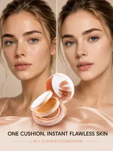 Double-Layer Matte Air Cushion BB Cream, 2 in 1 Full Coverage Cushion Foundation & Setting Powder, Long Lasting Base Makeup