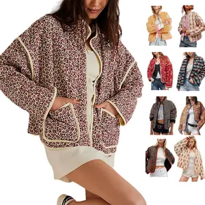 Women's Cropped Puffer Quilted Jacket Vintage Floral Print Open Front lightweight Short Jacket Outwear Womenswear Coats floral jacket