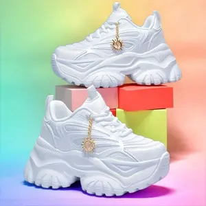 Women’s fashion sneakers, all-season lightweight sports shoes, breathable mesh upper, EVA sole, non-slip platform wedge, 2.36-inch height increase, solid color, fabric upper and inner lining, trendy skateboard style