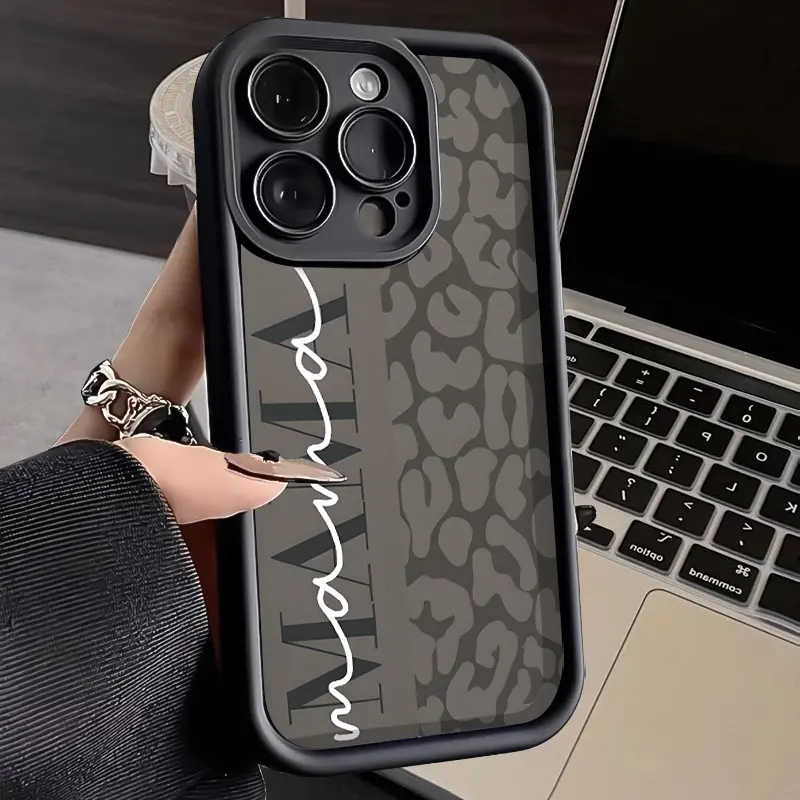 Trendy MAMA Leopard Case for iPhone 17 16 15 14 Pro Max 13 12 11 XR XS E Plus Shockproof Full Camera Protection Durable slim Silicone Cover