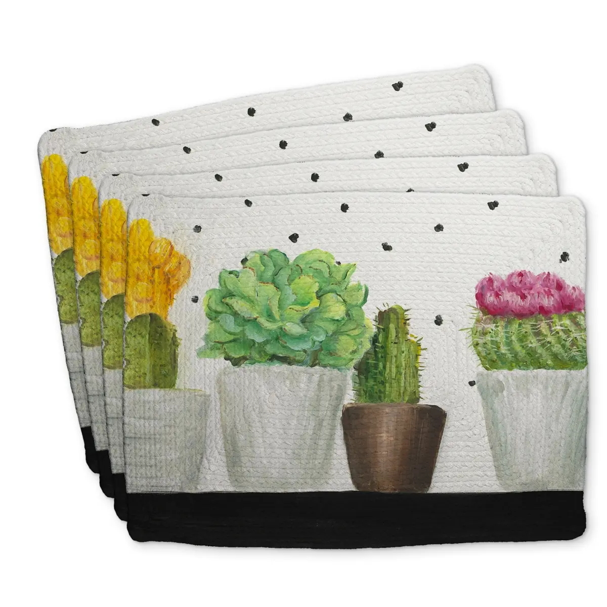 360 stand Rectangular Cactus Print Placemats and Coasters Set of 4 - 14x18 in Braided Polyester Succulents Design, Stylish Indoor Kitchen Tableware Decor, Kitchenware, Home, Printed, Scratch Protection