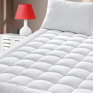 King Size Quilted Fitted Mattress Pad Cover with Deep Pocket Fitted 8" - 21", Ultra Soft and Comfortable, Breathable (White, Queen)