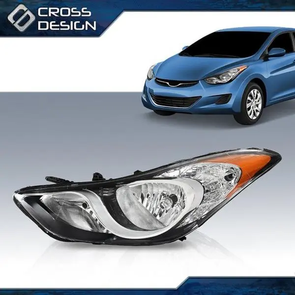 CROSSDESIGN Left Driver Side Halogen Car Headlight Assembly - Car Lighting Component for Night Driving, Compatible with 2011-2013 Hyundai Elantra (Halogen Headlight Lighting Assemblies & Components)