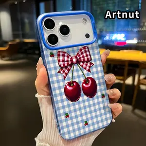 Phone Case for iPhone 17 Pro Max 16 Plus 15 14 13 12 11 Air E Bow and Cherry  Pattern Shockproof Silicone PC Back Protective Smartphone Cover