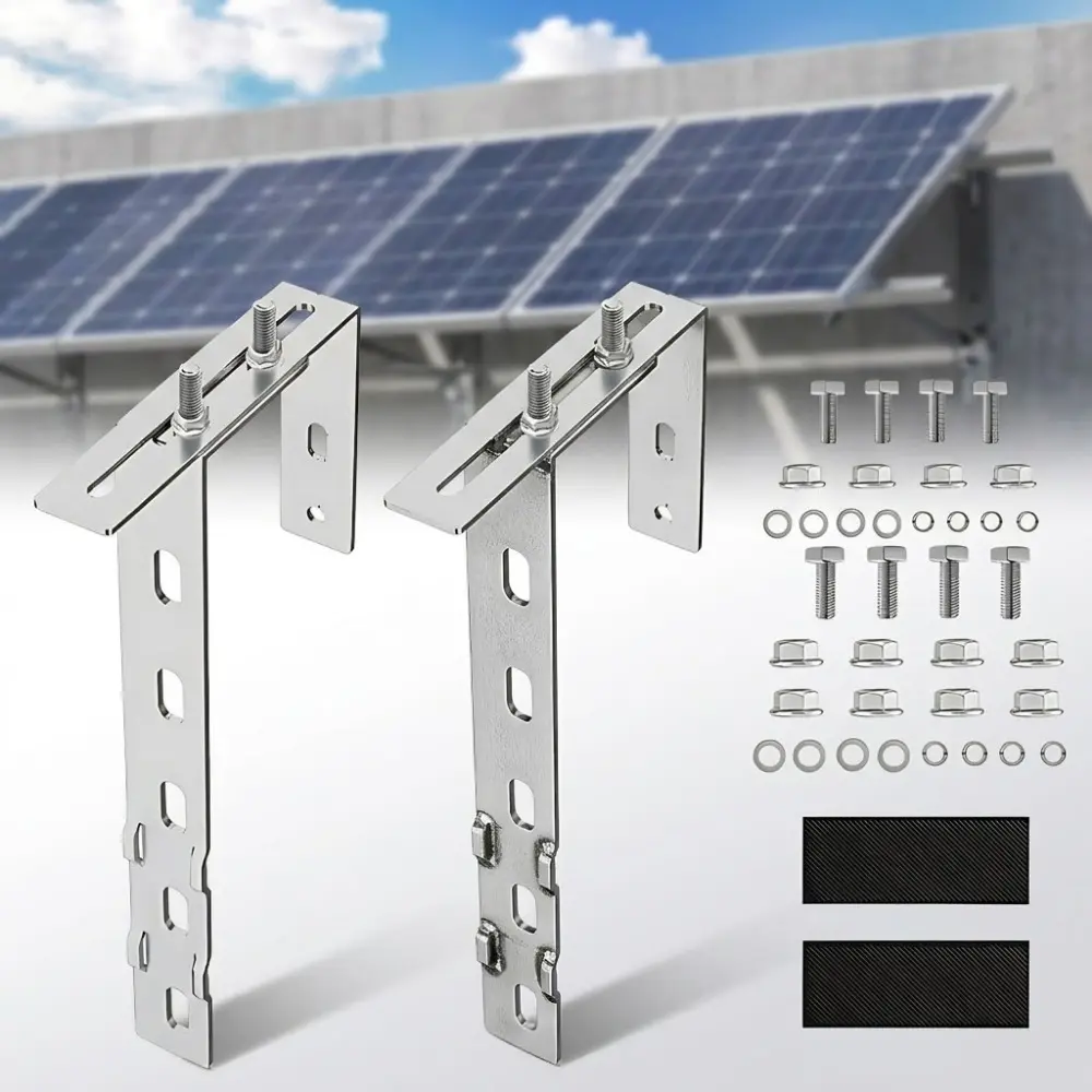 No-Drill Solar Panel Mounting Kit for Balconies, 2-Pack Adjustable Brackets, Rustproof & Waterproof. Easy DIY Install for Home Solar Energy Systems. Fits Square Railings, Eco-Friendly Power Solution.