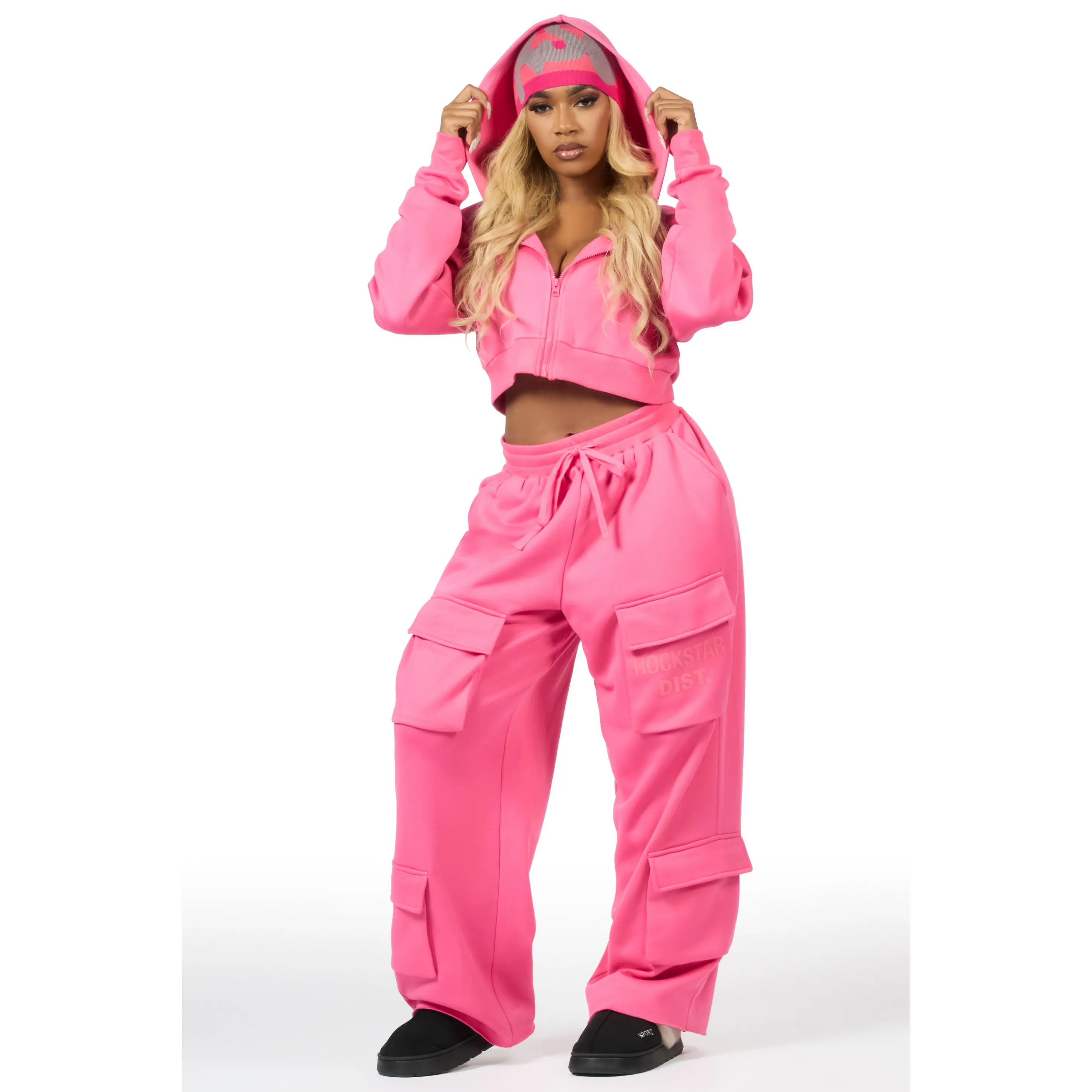 Mauricia Pink Crop Baggy Track Set