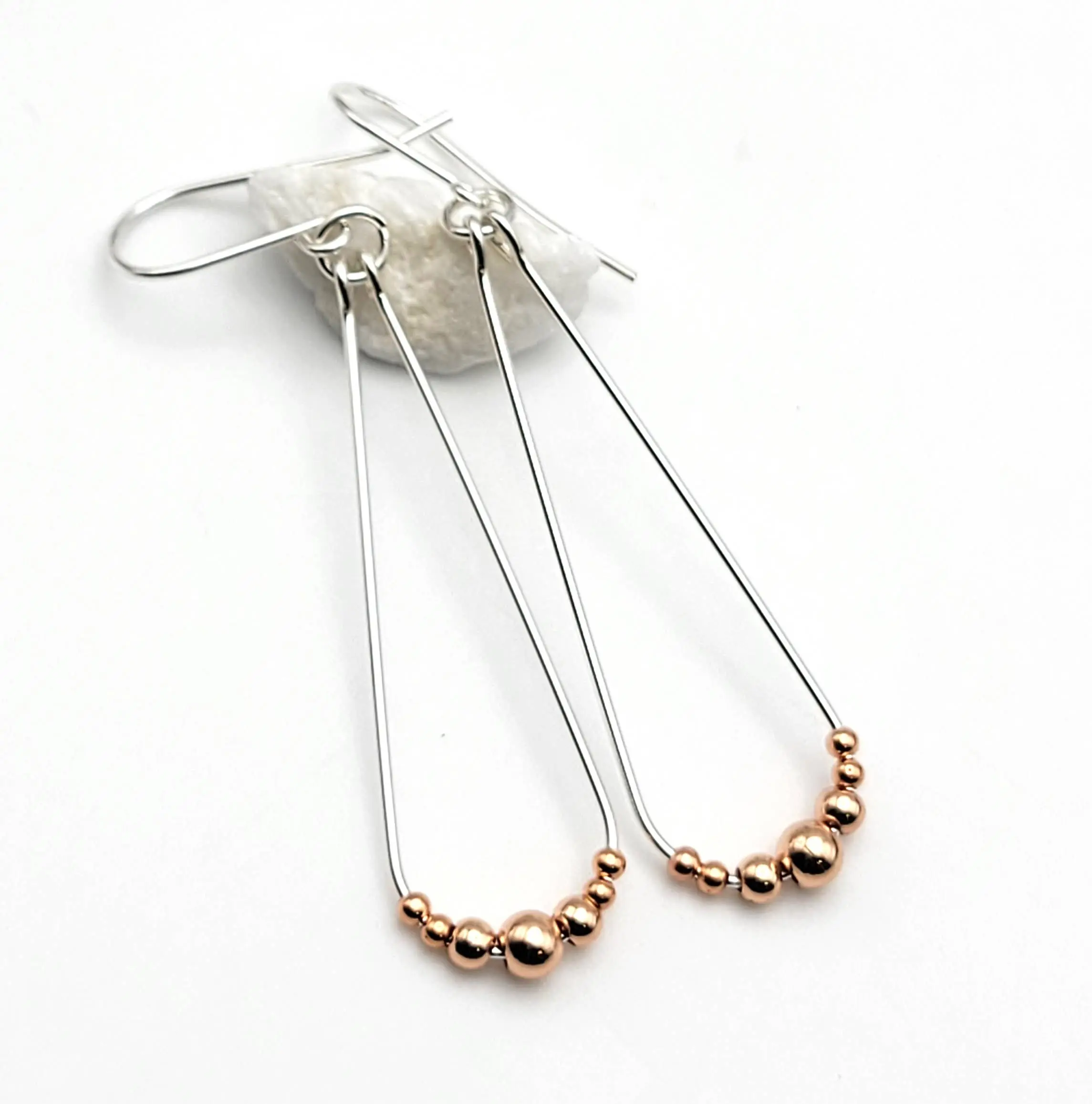 Long Sterling Silver and Copper Hoop Earrings