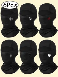 6pcs Breathable Full Face Motorcycle Cover, Dustproof Windproof Outdoor Riding Mask, Creative Print Fashion Unisex Balaclava Hat, Motorcycle Bandana