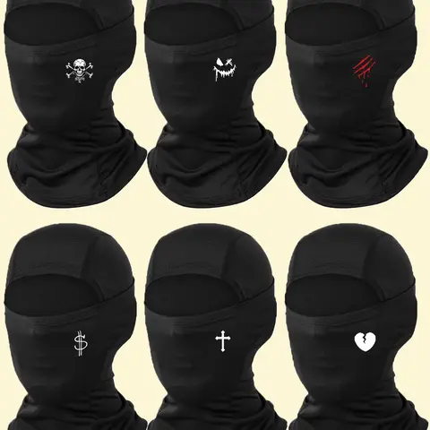Set of 6 Breathable Full, Dustproof Windproof Outdoor Riding Mask, Creative Print Unisex Mask, Summer Motorcycle Protective Gear, Motorcycle Balaclava Masks